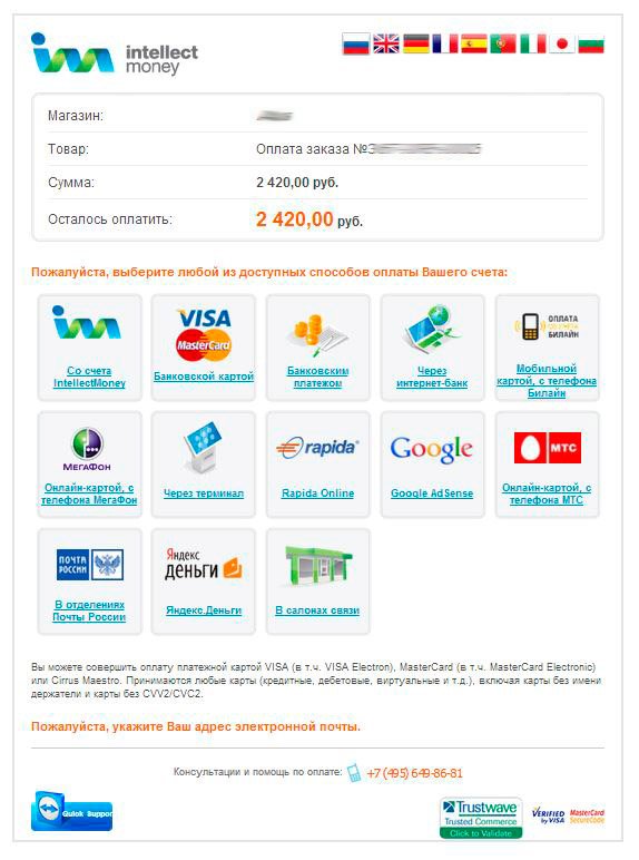 Подключение метода оплаты IntellectMoney - 4378