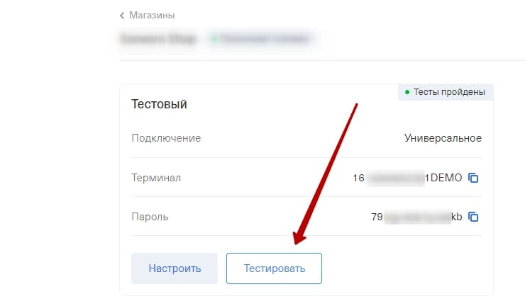 В начале работы с эквайрингом необходимо указать тестовые данные