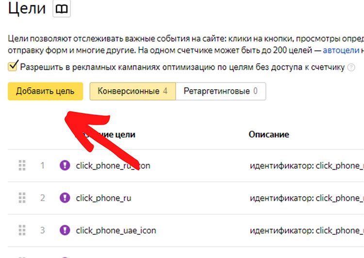 Добавление цели в Яндекс Метрике