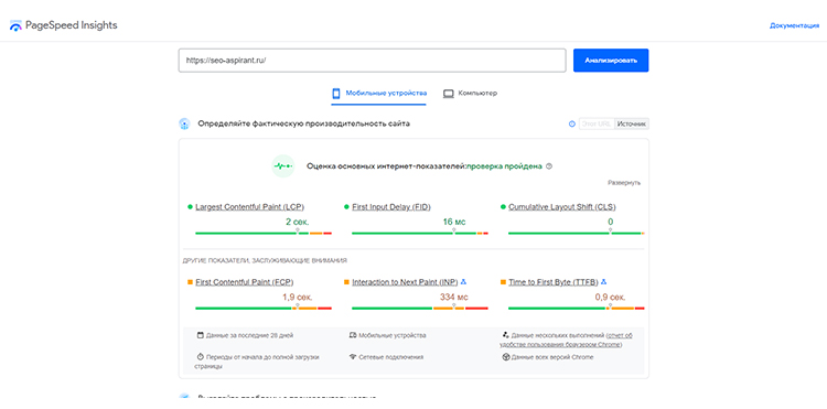 Инструмент Google PageSpeed Insights