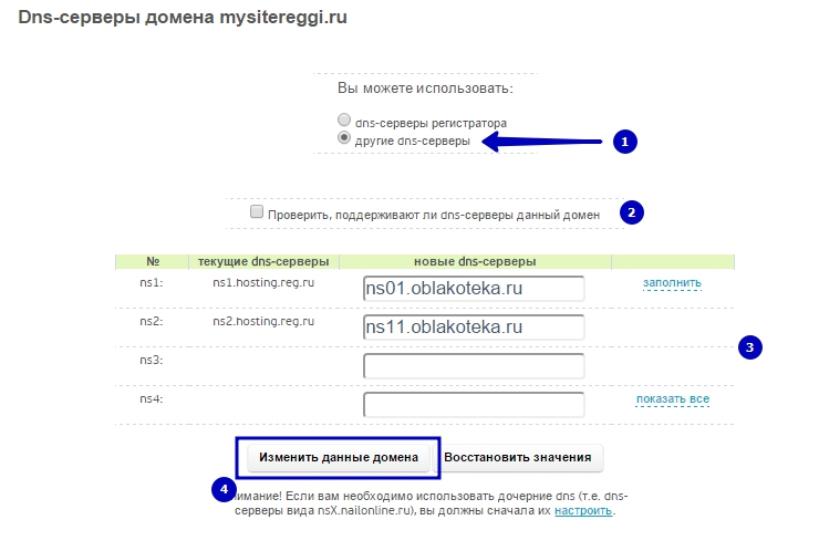 И после нажатия на "изменить" мы попадаем на страницу, где собственно и можно изменить NS записи.